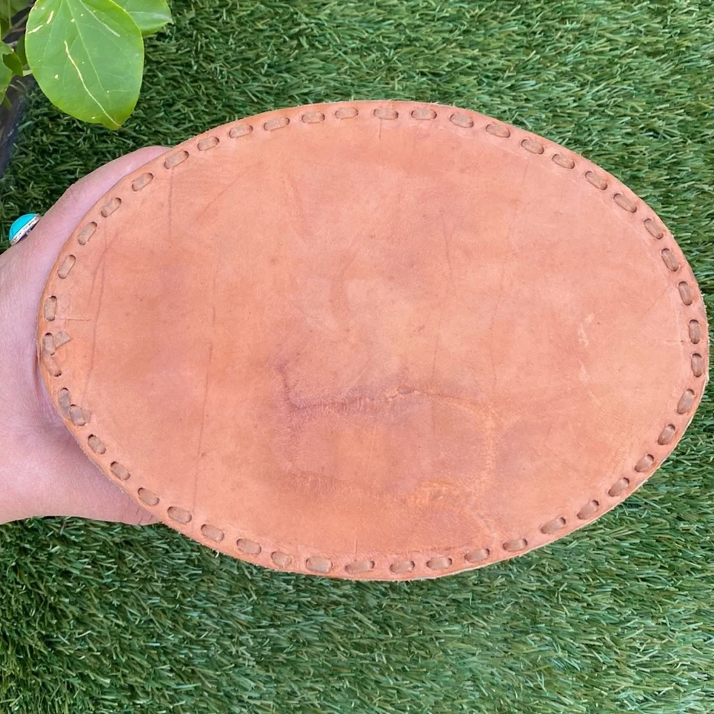 Handmade Tooled Flower Leather Bucket Bag - Picture 14 of 16